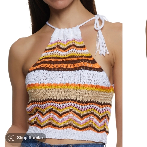 Crochet Tie Strap High Neck Top - Picture 2 of 9